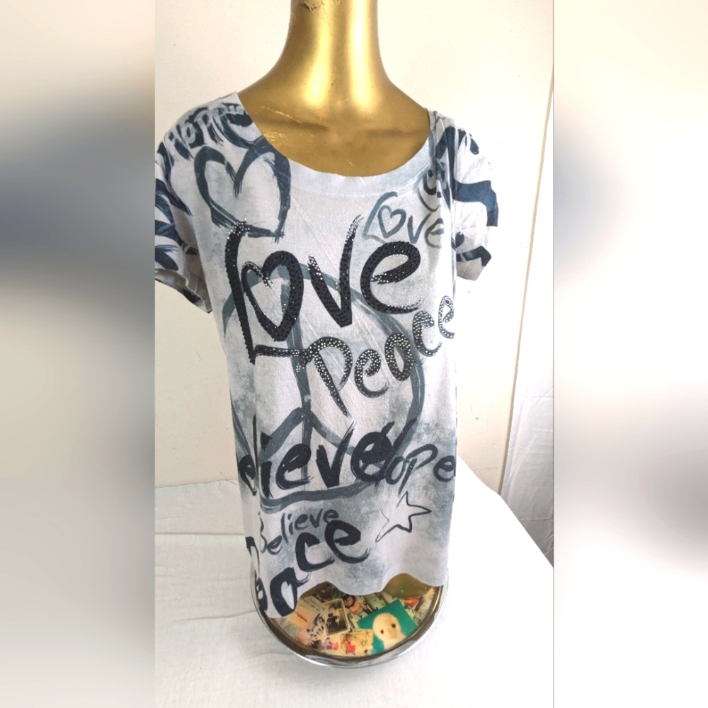 BLEU Peace and Love Blouse Gradient Black  Grey Blouse with Embellishments Large